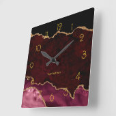 ブルゴーニュと金ゴールドアゲートパーソナライズされたト スクエア壁時計 (傾斜)
