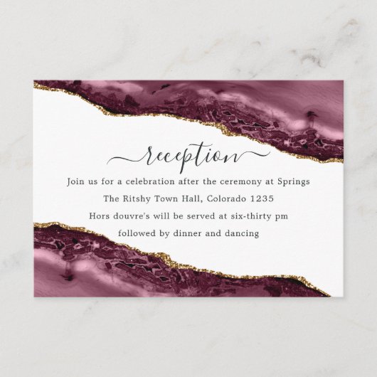 ブルゴーニュと金ゴールドアゲート結婚式レセプション エンクロージャーカード (正面)