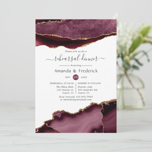 ブルゴーニュと金ゴールドアゲ結婚ートのリハーサルディナー 招待状 (スタンド正面)