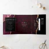 ブルゴーニュと金ゴールドアゲ結婚ート 三つ折り招待状 (内部)