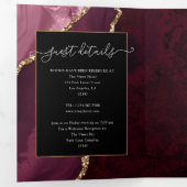 ブルゴーニュと金ゴールドアゲ結婚ート 三つ折り招待状 (内部最初)