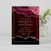 ブルゴーニュと金ゴールドアゲ結婚ート 箔招待状 (立ち正面)