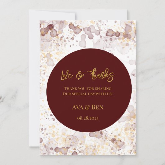 ブルゴーニュと金ゴールドアルコールインクサンキューカード 招待状 (正面)