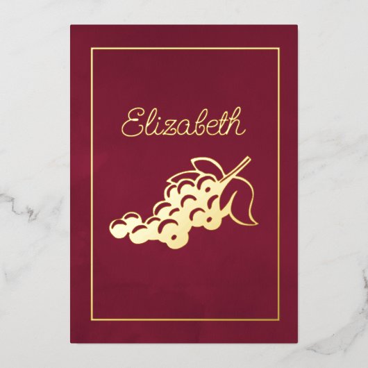 ブルゴーニュと金ゴールドイタリアンワインブライダルシャワー箔 箔招待状 (正面)