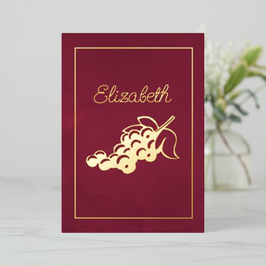 ブルゴーニュと金ゴールドイタリアンワインブライダルシャワー箔 箔招待状 (立ち正面)
