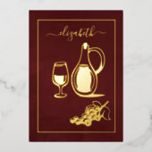 ブルゴーニュと金ゴールドイタリアンワインブライダルシャワー 箔招待状 (正面)