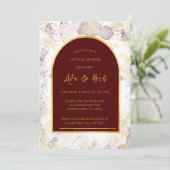 ブルゴーニュと金ゴールドインクアルコールアルキートルカップルのシャワー 招待状 (スタンド正面)