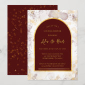 ブルゴーニュと金ゴールドインクアルコールアルキートルカップルのシャワー 招待状 (正面/裏面)