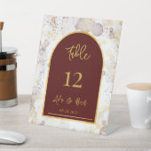 ブルゴーニュと金ゴールドインクテーブル結婚番号 台座サイン (インサイチュ)