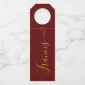 ブルゴーニュと金ゴールドエレガントタイポグラフィ ボトルネックタグ (正面)