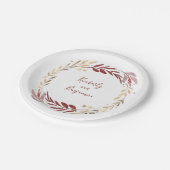 ブルゴーニュと金ゴールドエレガント庭園の結婚式 ペーパープレート (アングル)