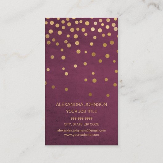 ブルゴーニュと金ゴールドエレガント紙吹雪メイクアップアーティスト 名刺 (裏面)