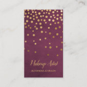 ブルゴーニュと金ゴールドエレガント紙吹雪メイクアップアーティスト 名刺 (正面)