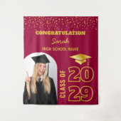 ブルゴーニュと金ゴールドカスタムの卒業の背景と写真 タペストリー (正面)