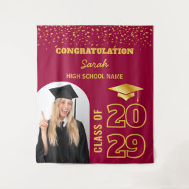 ブルゴーニュと金ゴールドカスタムの卒業の背景と写真 タペストリー