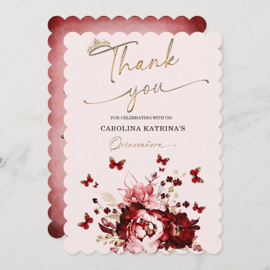 ブルゴーニュと金ゴールドキンセアニェラありがとう 招待状 (正面/裏面)