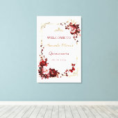 ブルゴーニュと金ゴールドキンセアニラWelcome Printable キャンバスプリント (インサイチュ (ウッドフロア))