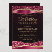 ブルゴーニュと金ゴールドグラムティアーズバースデーパーティー 招待状 (正面/裏面)