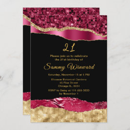 ブルゴーニュと金ゴールドグラムティアーズバースデーパーティー 招待状