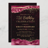 ブルゴーニュと金ゴールドグラムティアーズ21歳の誕生日 招待状 (正面/裏面)