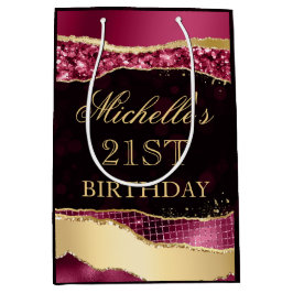 ブルゴーニュと金ゴールドグラムティアーズ《写真》ぼけ味誕生日パーティー ミディアムペーパーバッグ