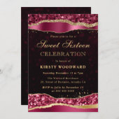 ブルゴーニュと金ゴールドグラムティアーズSweet sixteen 招待状 (正面/裏面)