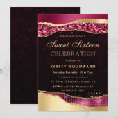 ブルゴーニュと金ゴールドグラムティアーズSweet sixteen 招待状 (正面/裏面)