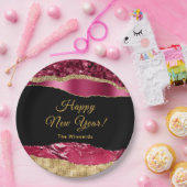 ブルゴーニュと金ゴールドグラムティアーハッピーニューイヤー ペーパープレート (パーティー)