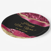 ブルゴーニュと金ゴールドグラムティアーハッピーニューイヤー ペーパープレート (アングル)