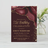 ブルゴーニュと金ゴールドグリッターアゲート21歳の誕生日 招待状 (スタンド正面)