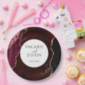 ブルゴーニュと金ゴールドグリッターアゲ結婚ート ペーパープレート (パーティー)