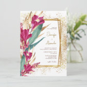 ブルゴーニュと金ゴールドグリッタースパークル結婚ズ 招待状 (スタンド正面)