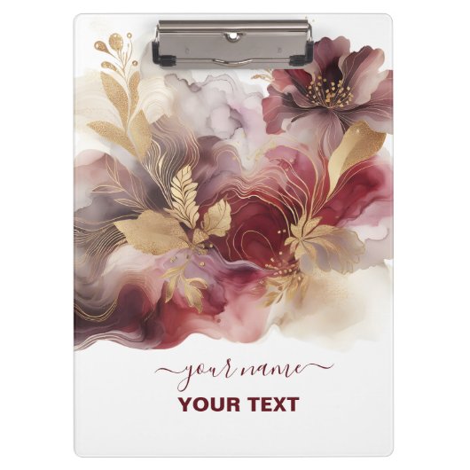 ブルゴーニュと金ゴールドグリッターフローラ瑪瑙 クリップボード (正面)