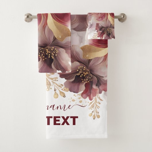 ブルゴーニュと金ゴールドグリッターフローラ瑪瑙 バスタオルセット (インサイチュ)
