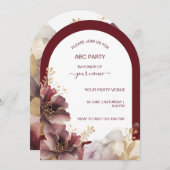 ブルゴーニュと金ゴールドグリッターフローラ瑪瑙 招待状 (正面/裏面)