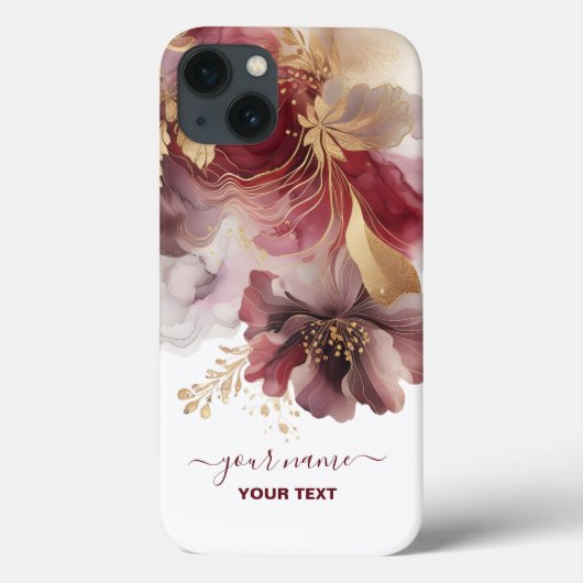 ブルゴーニュと金ゴールドグリッターフローラ瑪瑙 Case-Mate iPhoneケース (裏面)