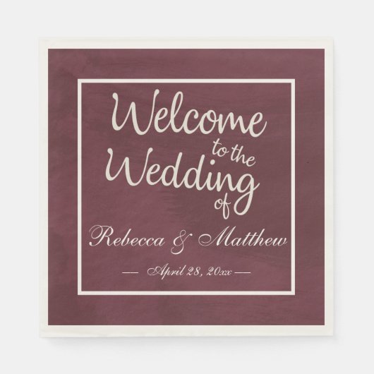 ブルゴーニュと金ゴールドグリッターポケット スタンダードランチョンナプキン (正面)