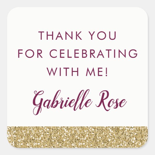 ブルゴーニュと金ゴールドグリッター優先ステッカーラベル スクエアシール (正面)