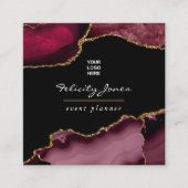 ブルゴーニュと金ゴールドゲード瑪瑙ストーンビジネスカード スクエア名刺 (正面)