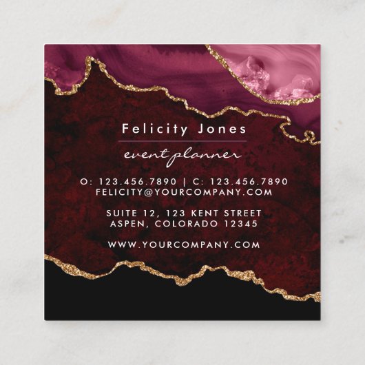 ブルゴーニュと金ゴールドゲード瑪瑙ストーンビジネスカード スクエア名刺 (裏面)