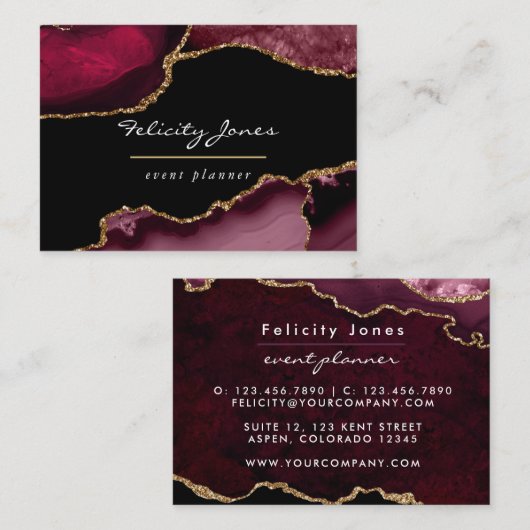 ブルゴーニュと金ゴールドゲード瑪瑙ストーンビジネスカード 名刺 (正面/裏面)