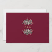 ブルゴーニュと金ゴールドゴシックフローラ写真結婚の 招待状 (裏面)