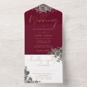 ブルゴーニュと金ゴールドゴシックフローラ オールインワン招待状 (内側)