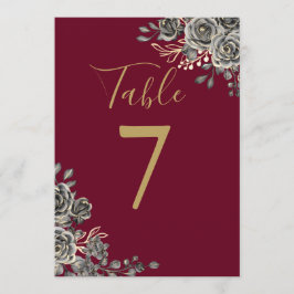 ブルゴーニュと金ゴールドゴシック結婚フローラのテーブル番号 招待状
