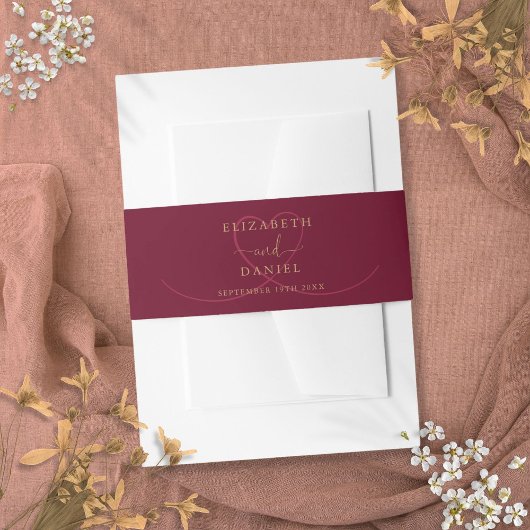 ブルゴーニュと金ゴールドスクリプト結婚ハート 招待状ベリーバンド