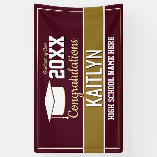 ブルゴーニュと金ゴールドスクールのカラー卒業 横断幕 (縦)