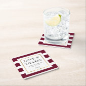 ブルゴーニュと金ゴールドストライプのの結婚紙コースター スクエアペーパーコースター (インサイチュ)