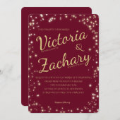 ブルゴーニュと金ゴールドスパークル結婚ズ 招待状