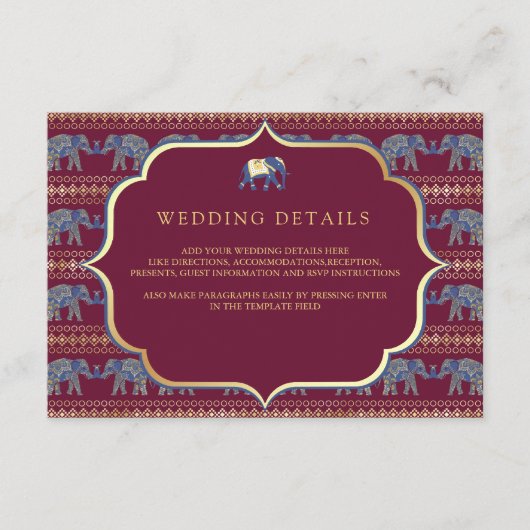 ブルゴーニュと金ゴールドゾウインディアン結婚ズ詳細 エンクロージャーカード (正面)