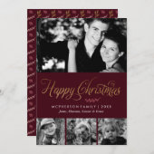 ブルゴーニュと金ゴールドハッピークリスマスの写真 シーズンカード (正面/裏面)